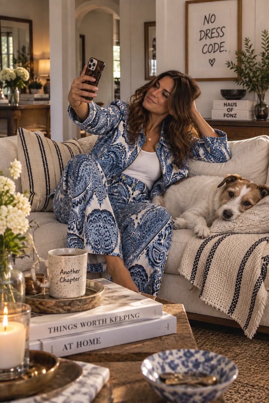 St. John Sport by Marie Gray Paisley Denim 2-Piece Set — Size 16